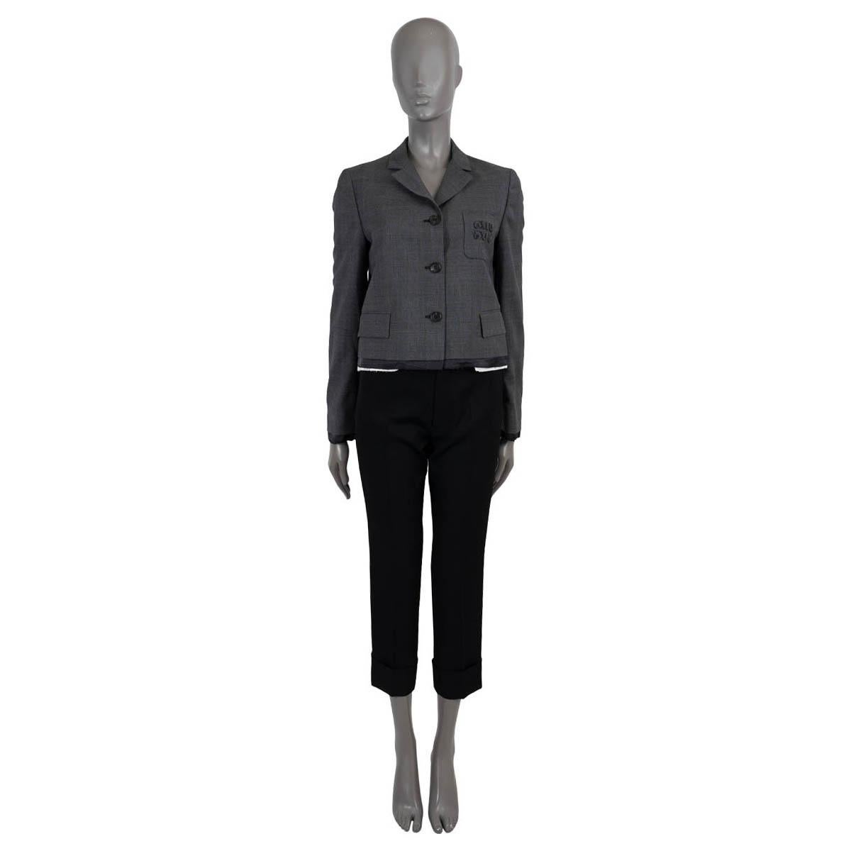 Women's MIU MIU Slate grey wool 2022 LAYERED CROPPED Blazer Jacket 42 L For Sale