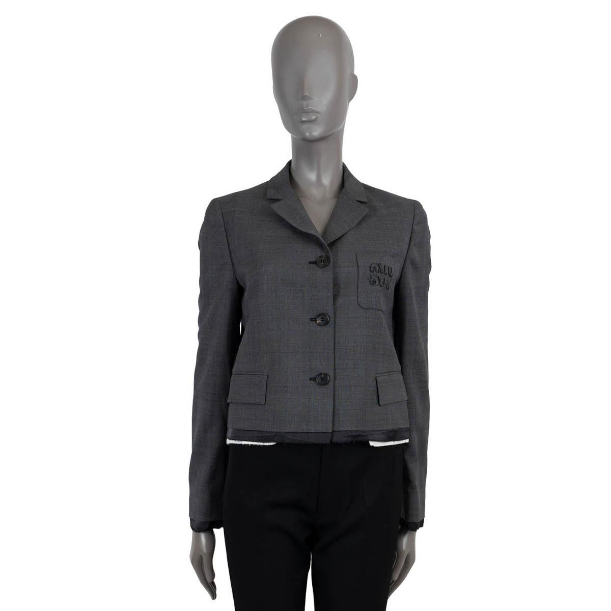 MIU MIU Slate grey wool 2022 LAYERED CROPPED Blazer Jacket 42 L For Sale