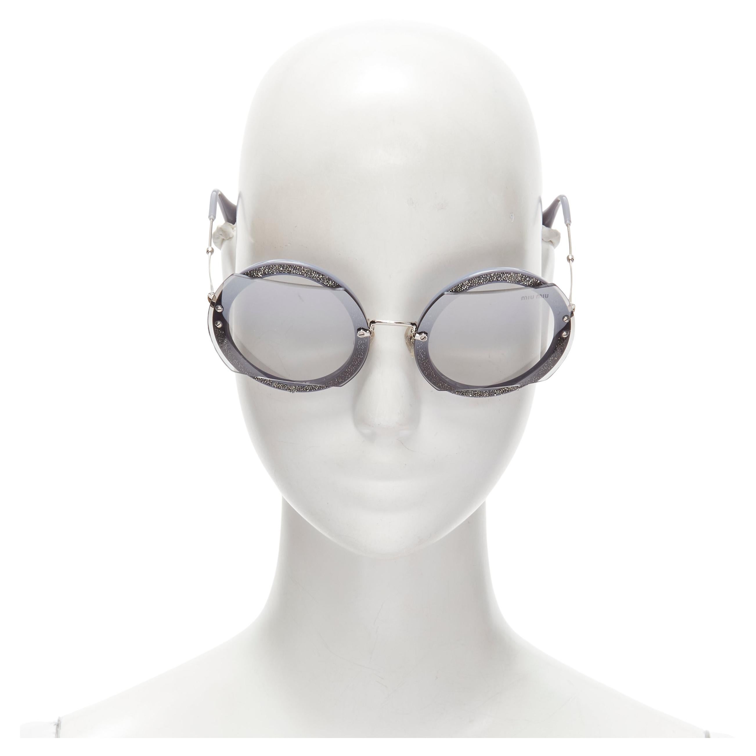 MIU MIU SMU06S dark silver embellished circle frame rounded sunglasses