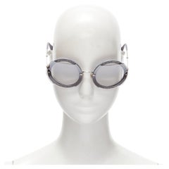 Used MIU MIU SMU06S dark silver embellished circle frame rounded sunglasses