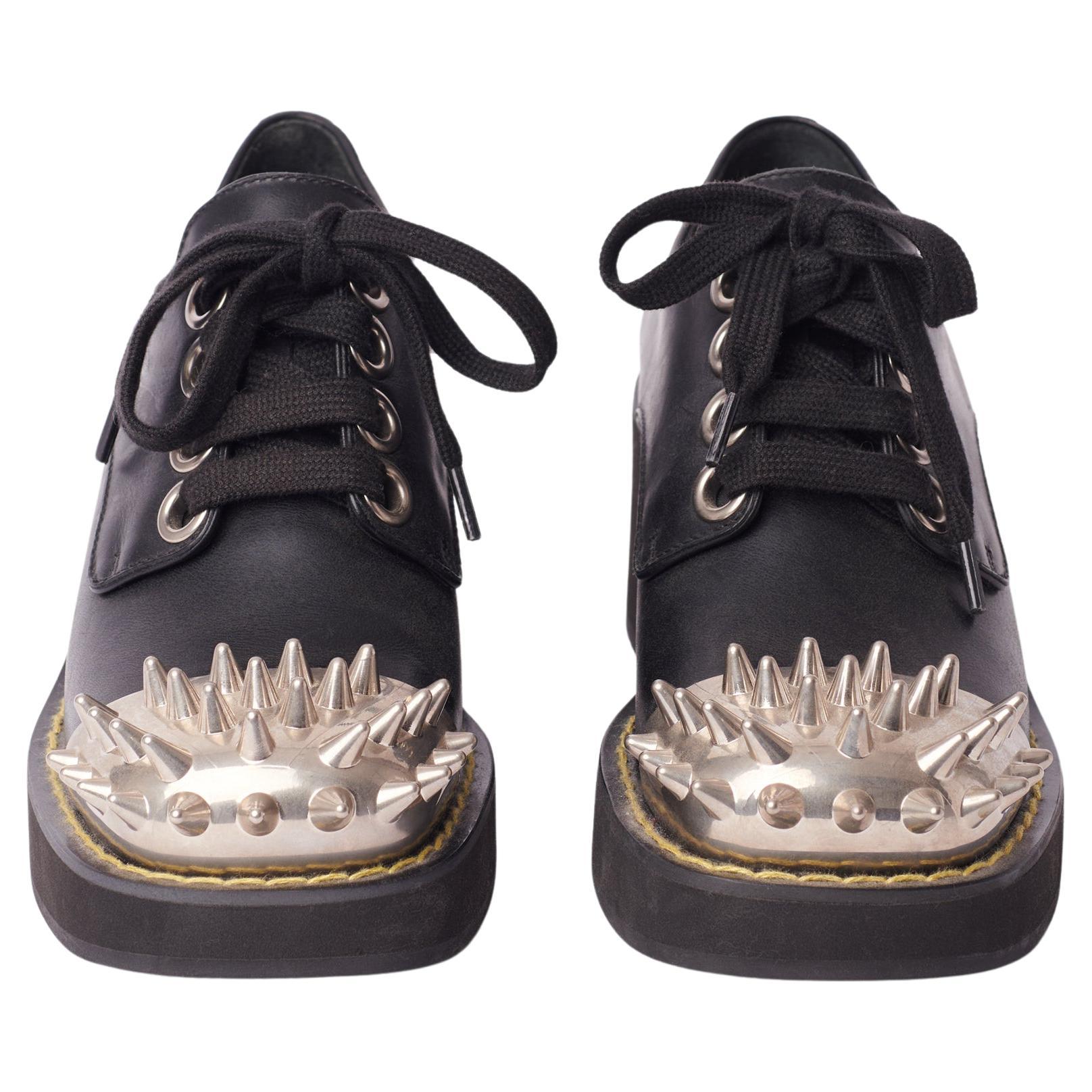 Miu Miu Spiked Leather Block Heel Derby Shoes For Sale