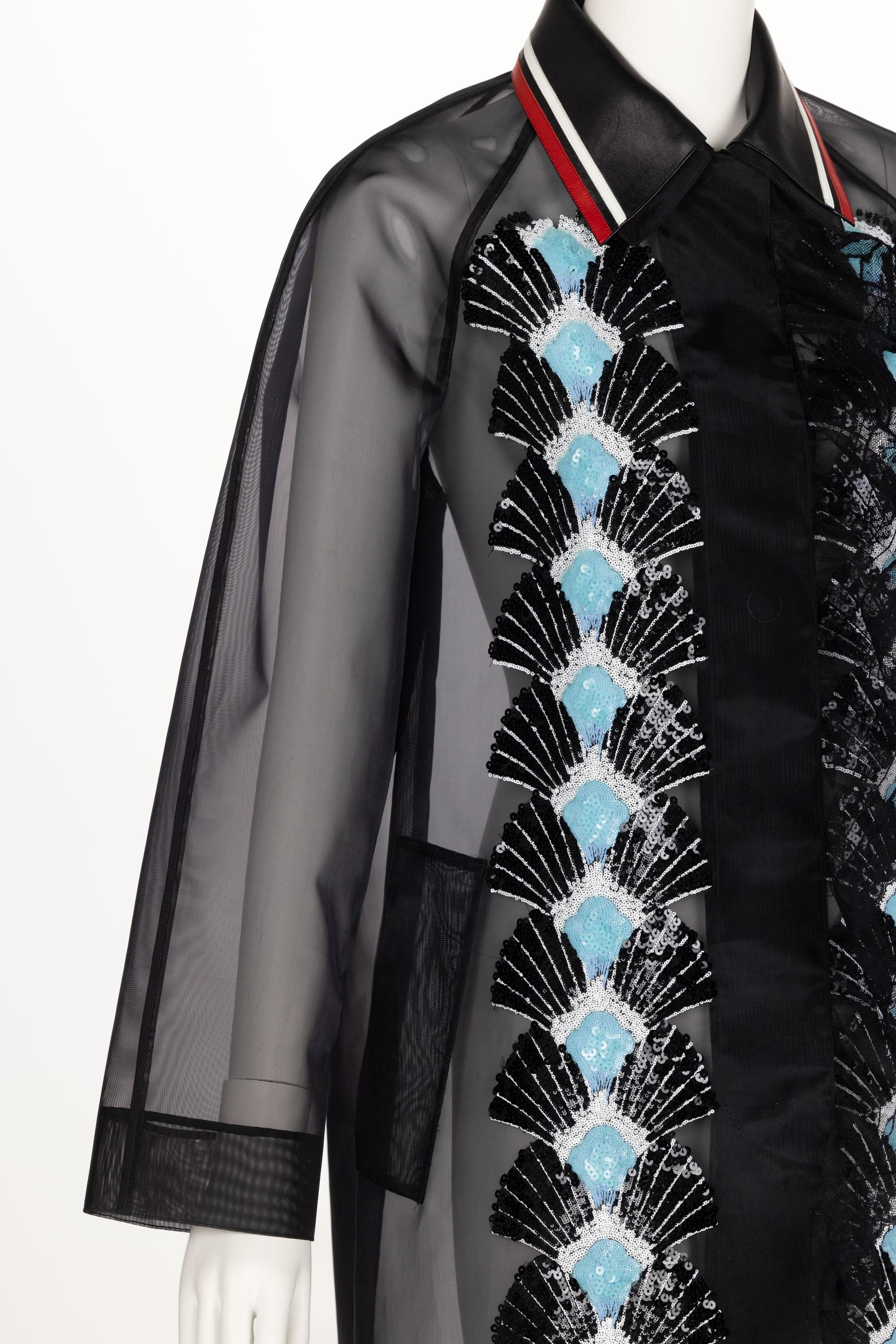 Miu Miu Spring 2016 Black Organza Sequin Leather Collar Coat New Tags For Sale 6