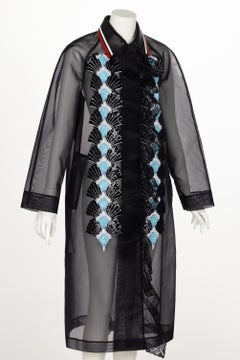 Miu Miu Spring 2016 Black Organza Sequin Leather Collar Coat New Tags