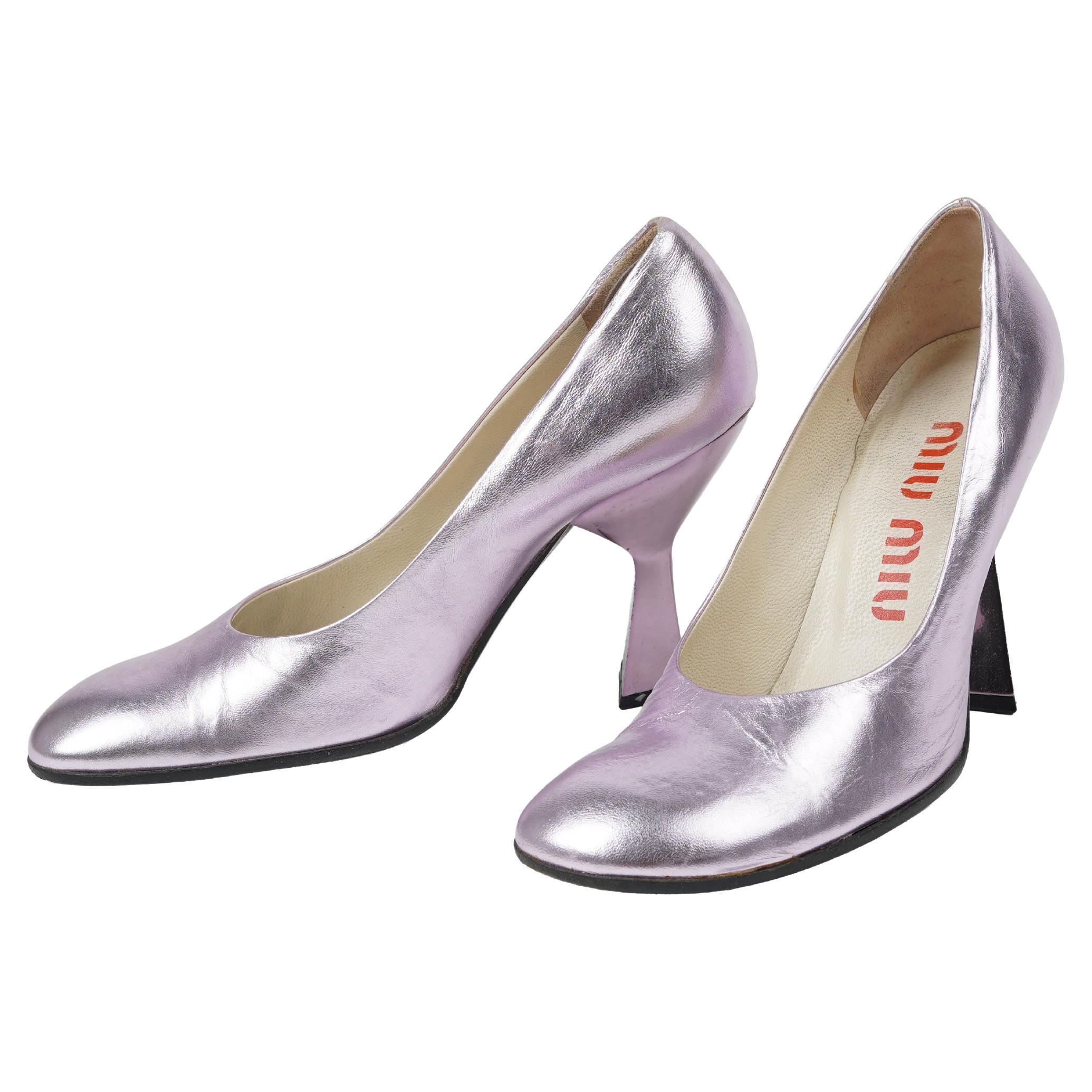 Miu Miu Printemps/Eté 1998 Lilas Talons de défilé avec forme de talon en miroir Taille 39 en vente