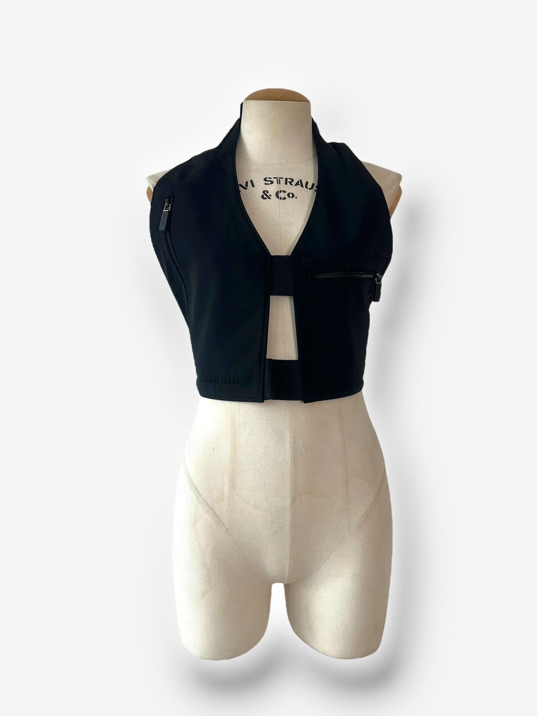 Miu Miu Spring/Summer 1999 Black Chest Rig Bag – Military-Inspired Utility For Sale 3