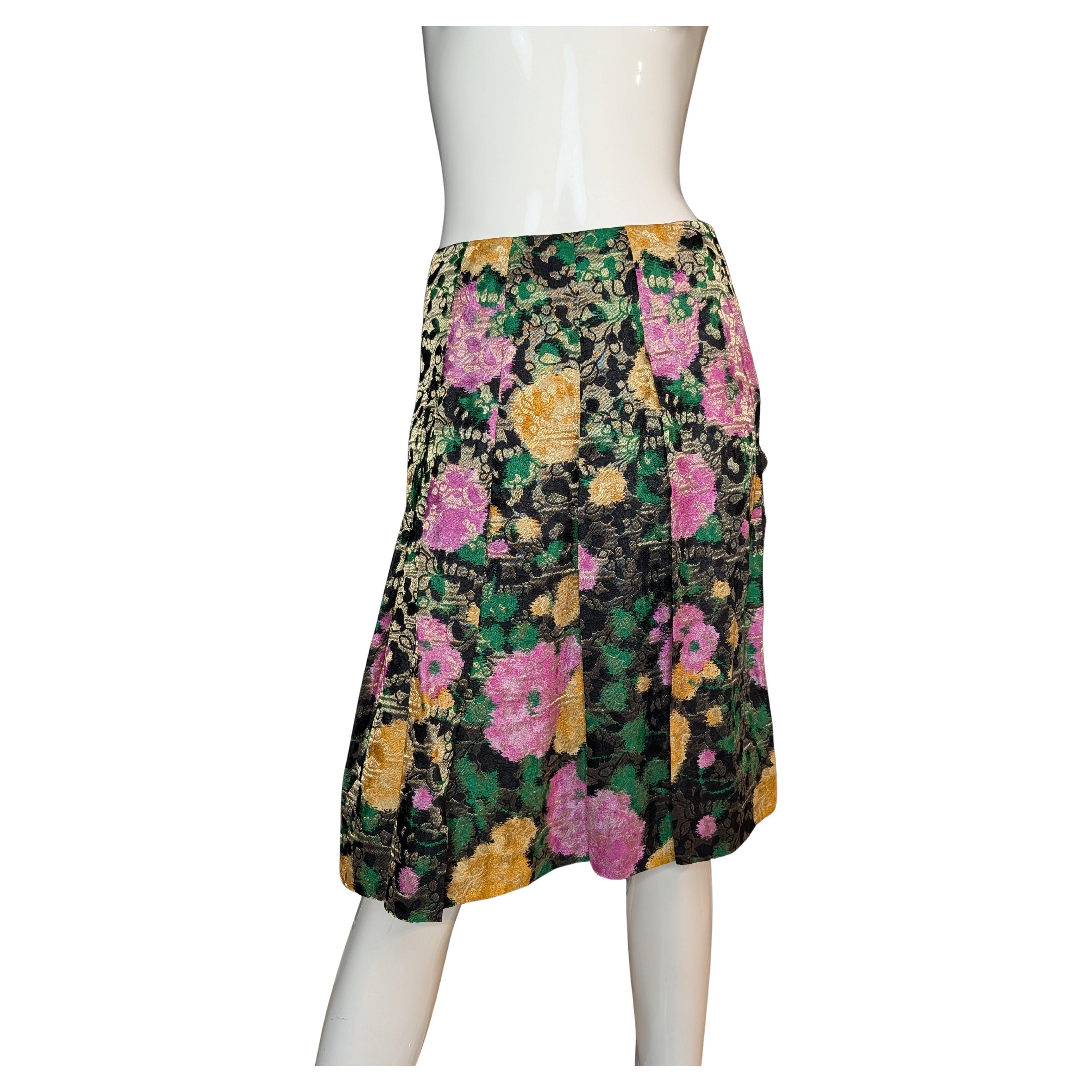 Miu Miu Spring/Summer 2004 Floral Silk Jacquard Pleated Skirt