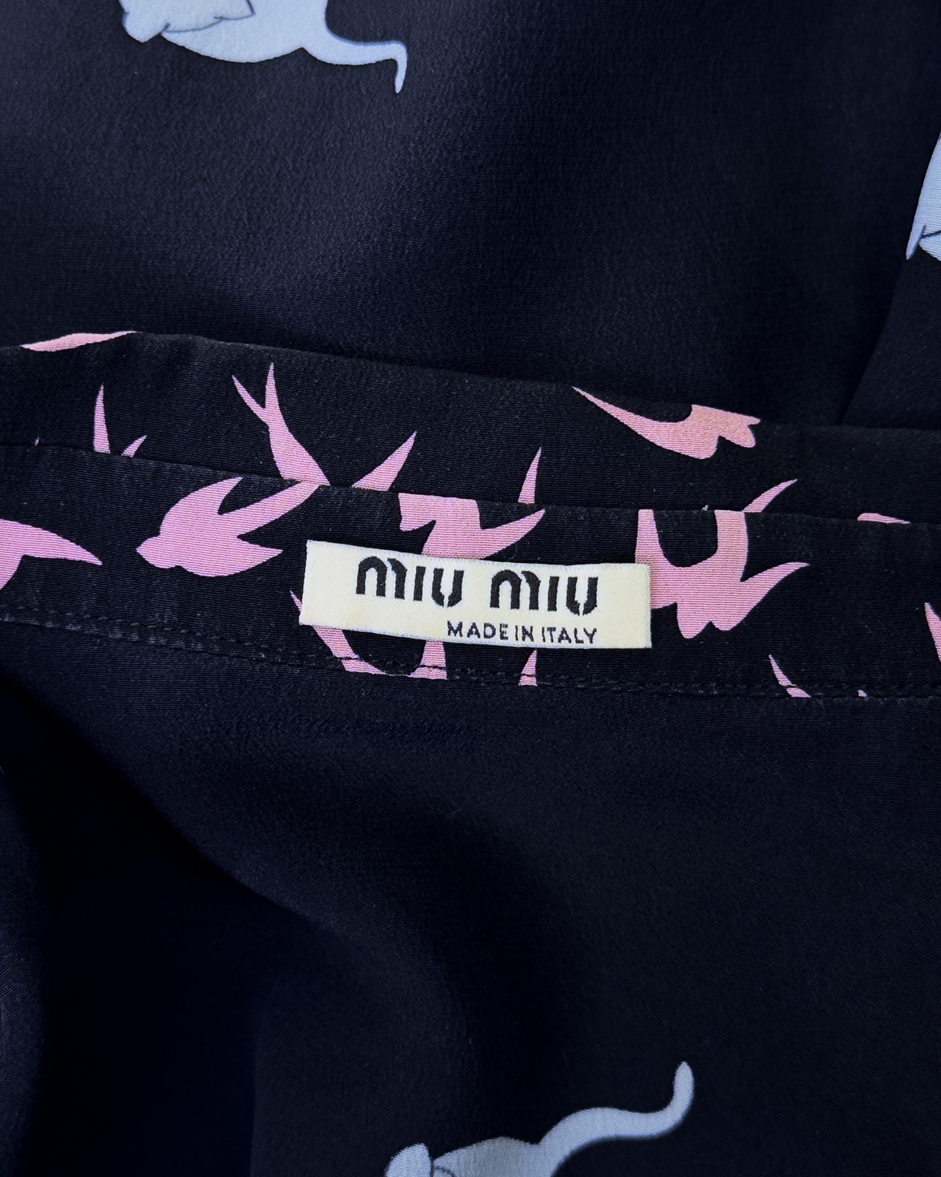 Miu Miu SS 2010 Runway Cat and Bird Print Silk Blouse 3