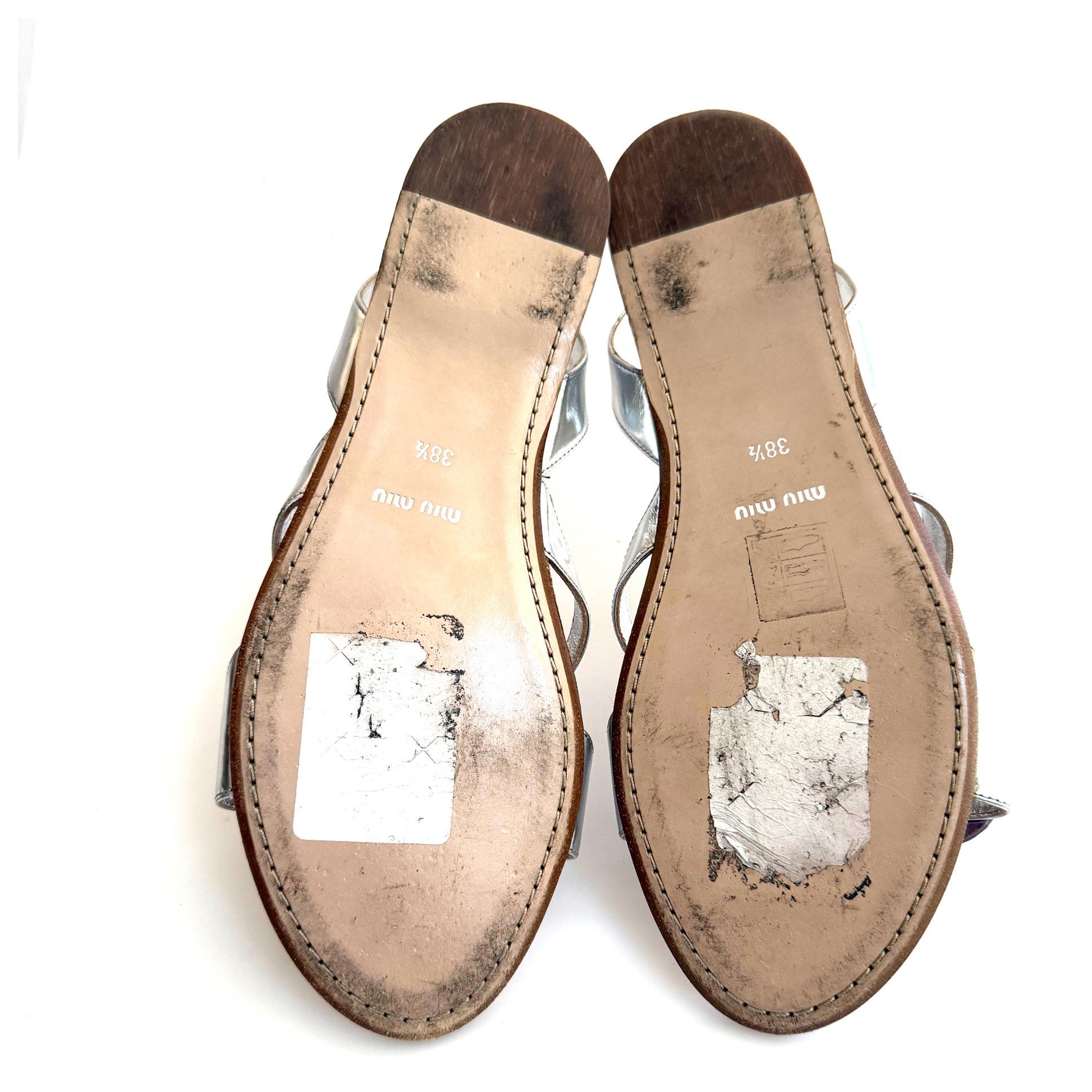 Miu Miu SS16 Argento Glitter Floreale Jewell Sandali Taglia 38,5 in vendita 5