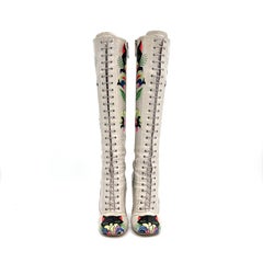 Miu Miu SS2014 Runway Cat Floral Print Patent Lace Up Knee High Boots 37