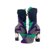 Miu Miu SS2016 Suede Patchwork Colorblock Crystal Embellished High Heel Boots 40