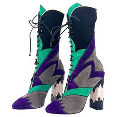 Miu Miu SS2016 Suede Patchwork Colorblock Crystal Embellished High Heel Boots 40