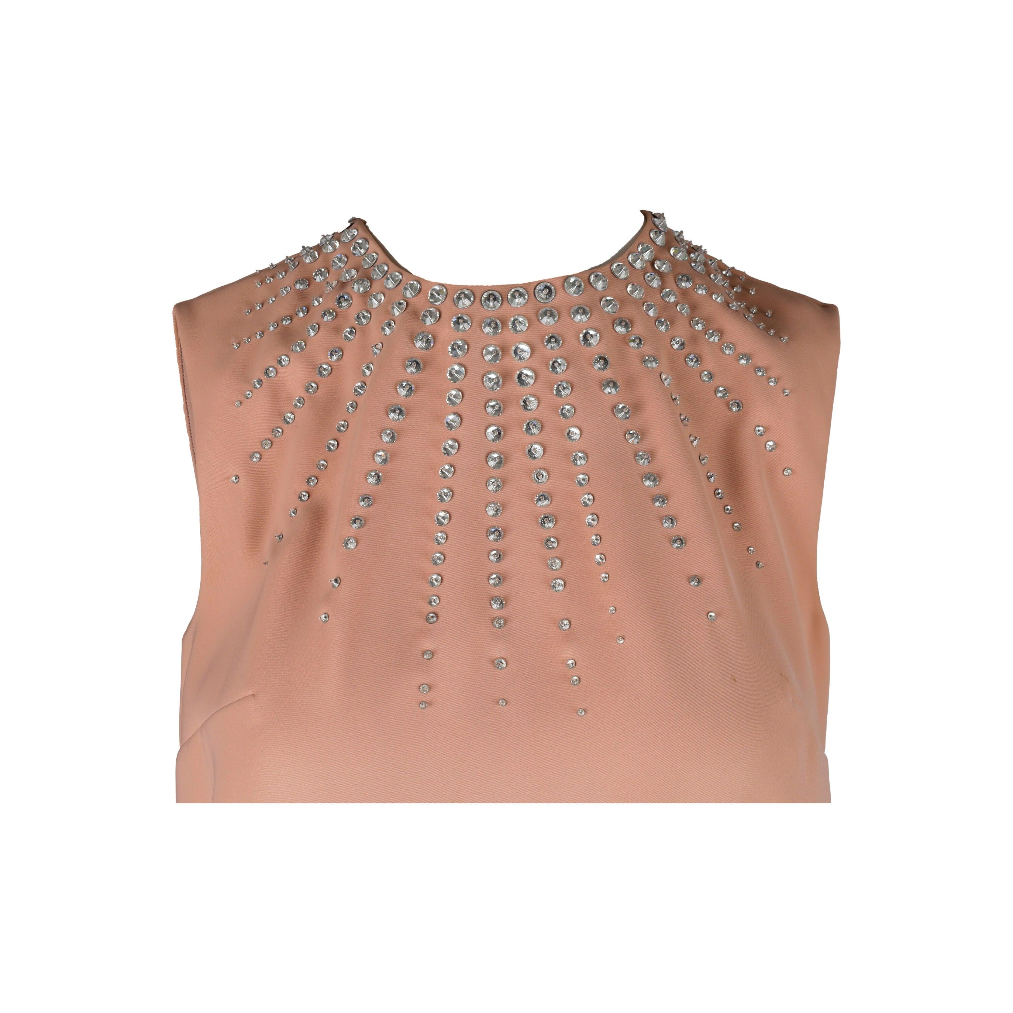 Beige Miu Miu Stone Embellished Short Dress - '10s For Sale