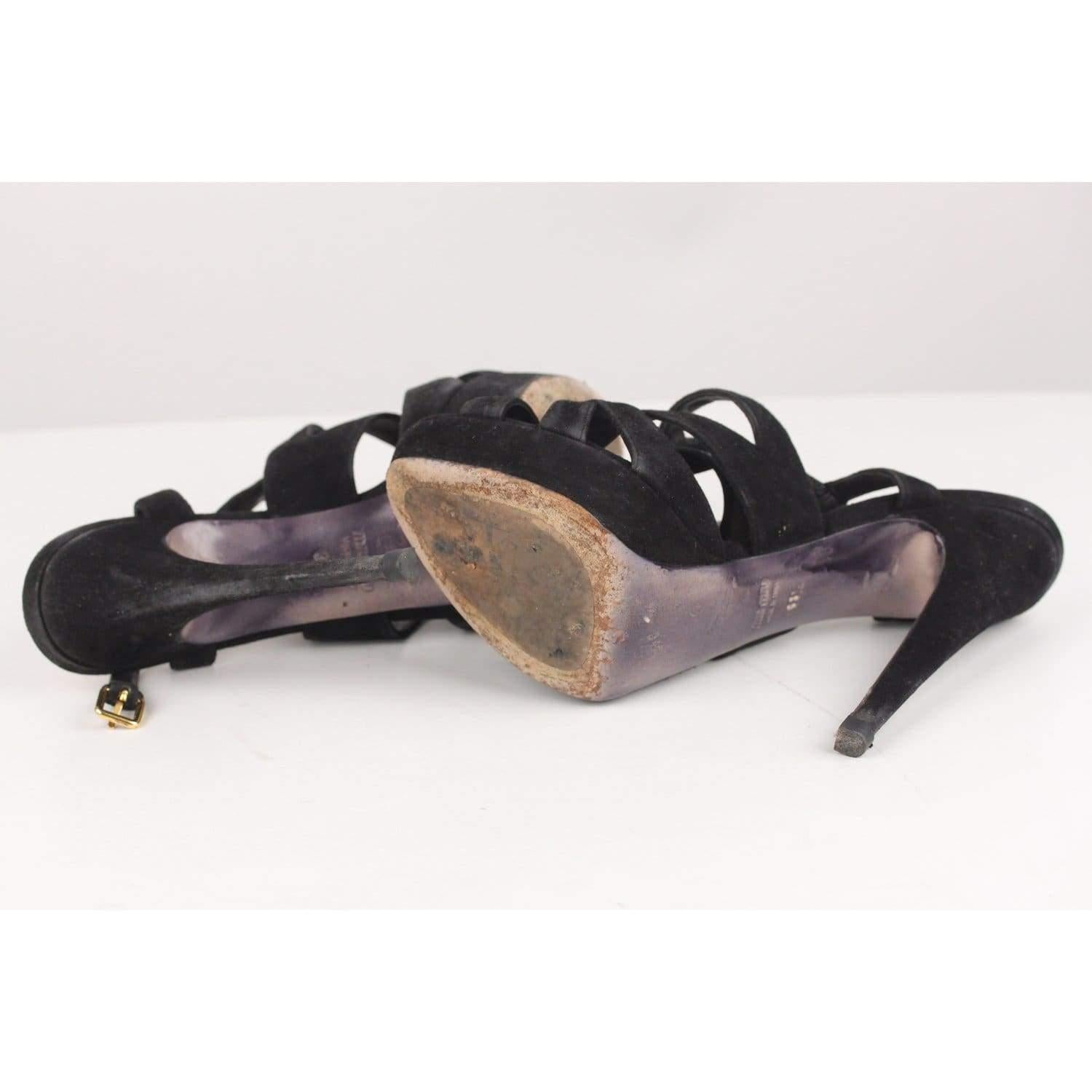 MATERIAL: Suede COLOR: Black MODEL: Sandals GENDER: Women SIZE: 38.5 COUNTRY OF MANUFACTURE: Italy Condition CONDITION DETAILS: C: FAIR CONDITION - Well used, with noticeable defects - some wear of use on the outsoles, some wear of use on the
