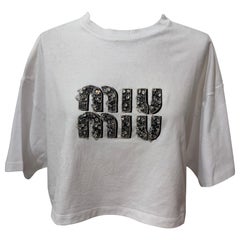 Miu Strass Logo T-Shirt Größe S