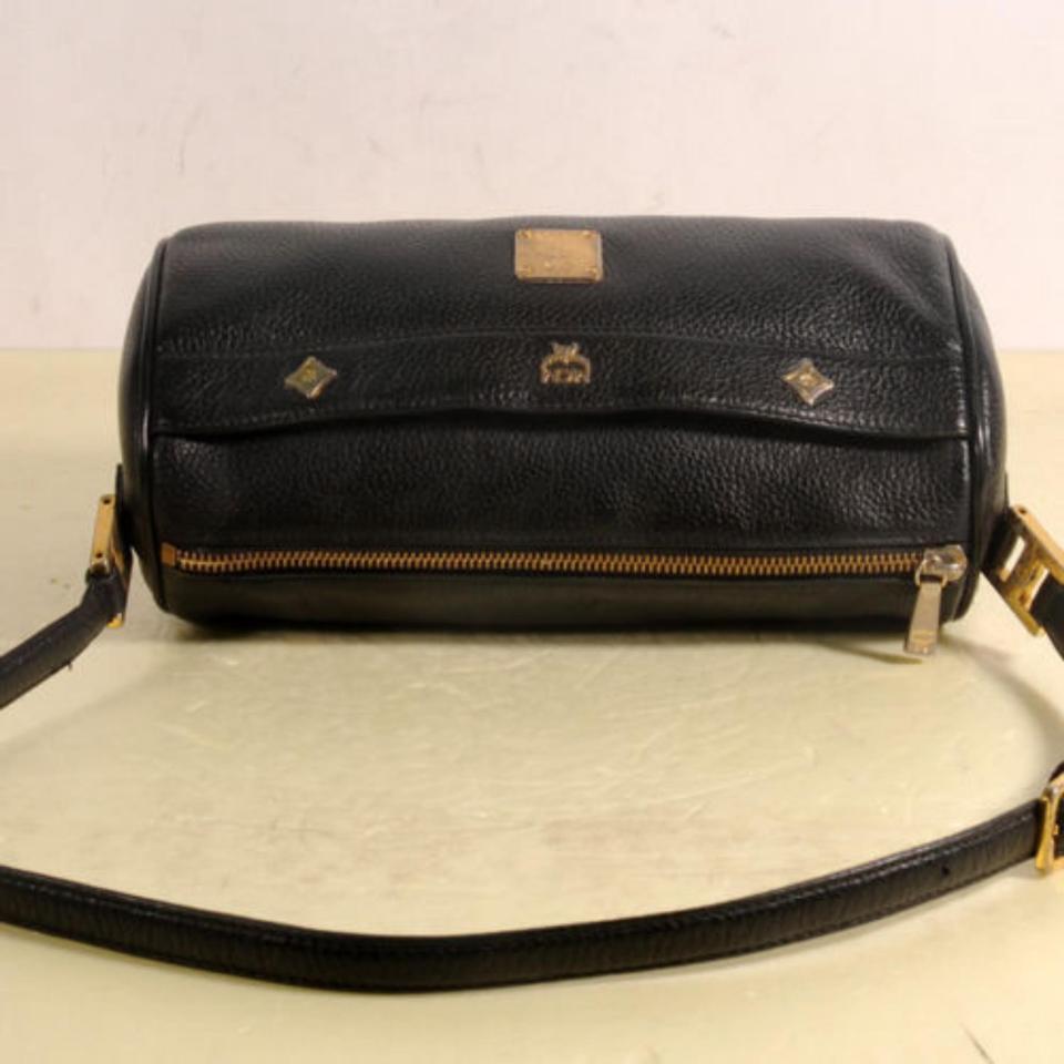 Women's Miu Miu Studded Cyllinder Boston 868837 Black Leather Shoulder Bag
