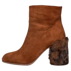 Miu Miu Suede Ankle Boots with Chic Fur Heel, Size 35