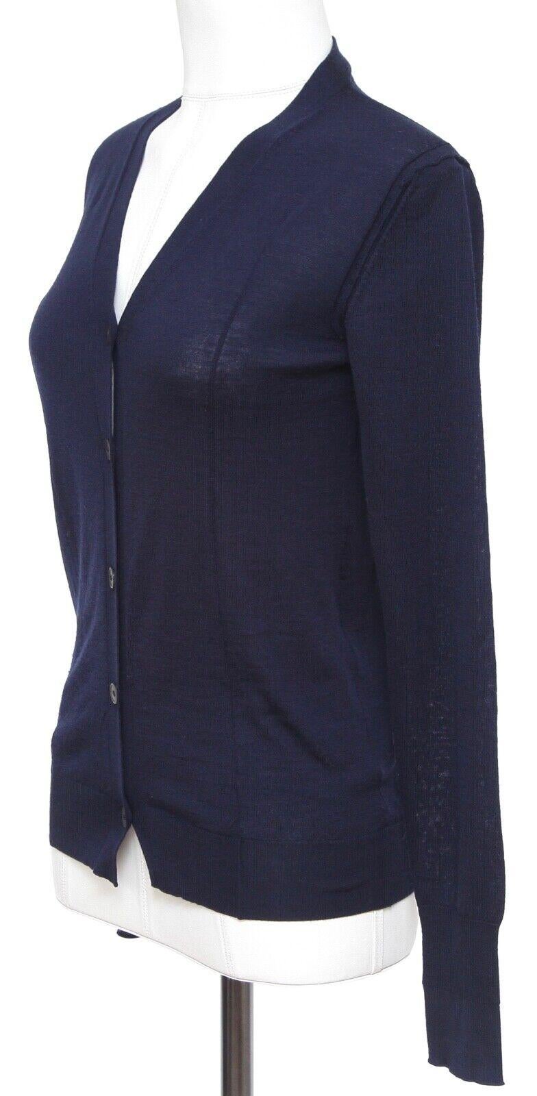 Black MIU MIU Cardigan Sweater Knit Top Wool Navy Blue V-Neck Long Sleeve Sz 36