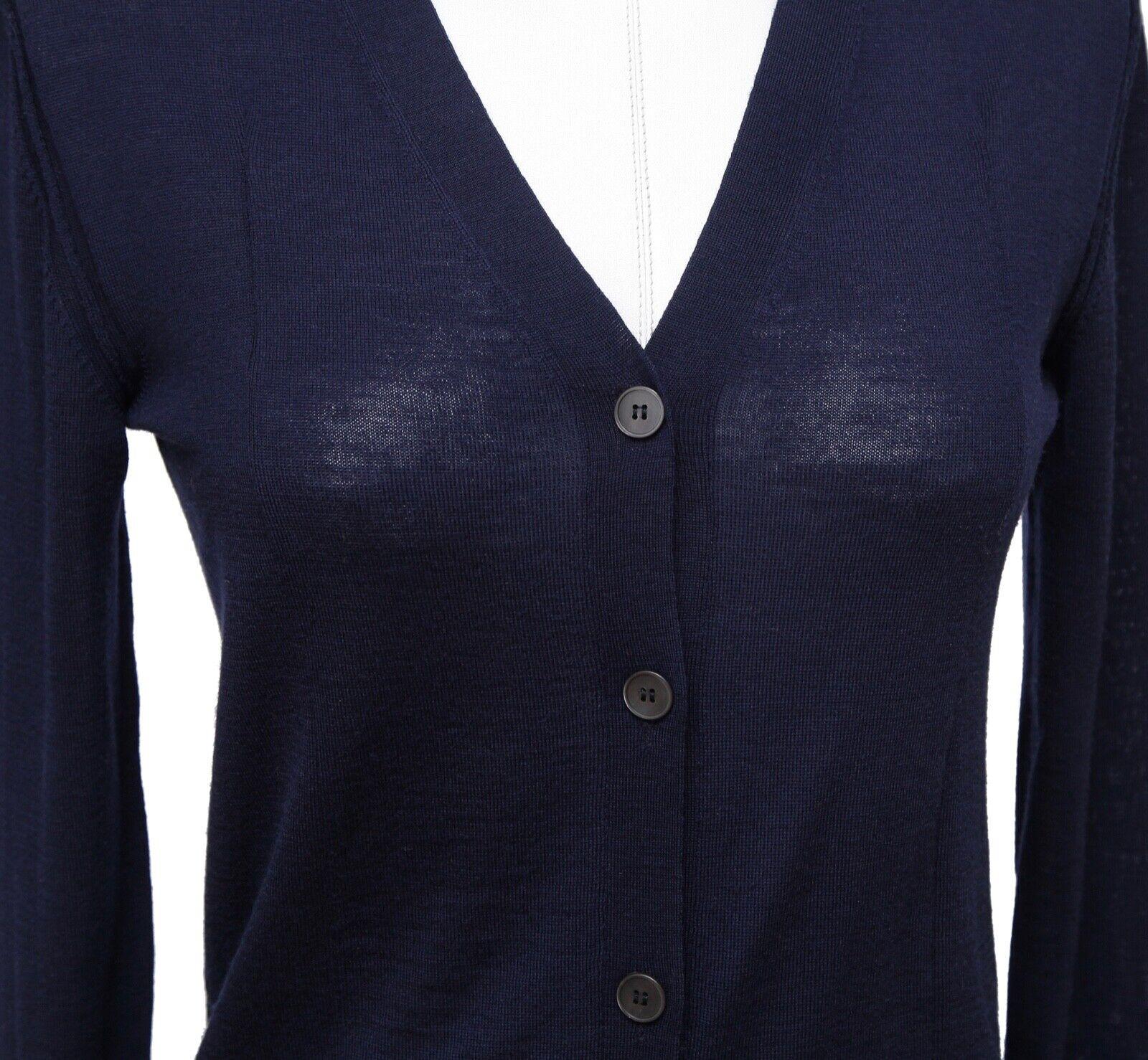 MIU MIU Cardigan Sweater Knit Top Wool Navy Blue V-Neck Long Sleeve Sz 36 In Excellent Condition In Hollywood, FL