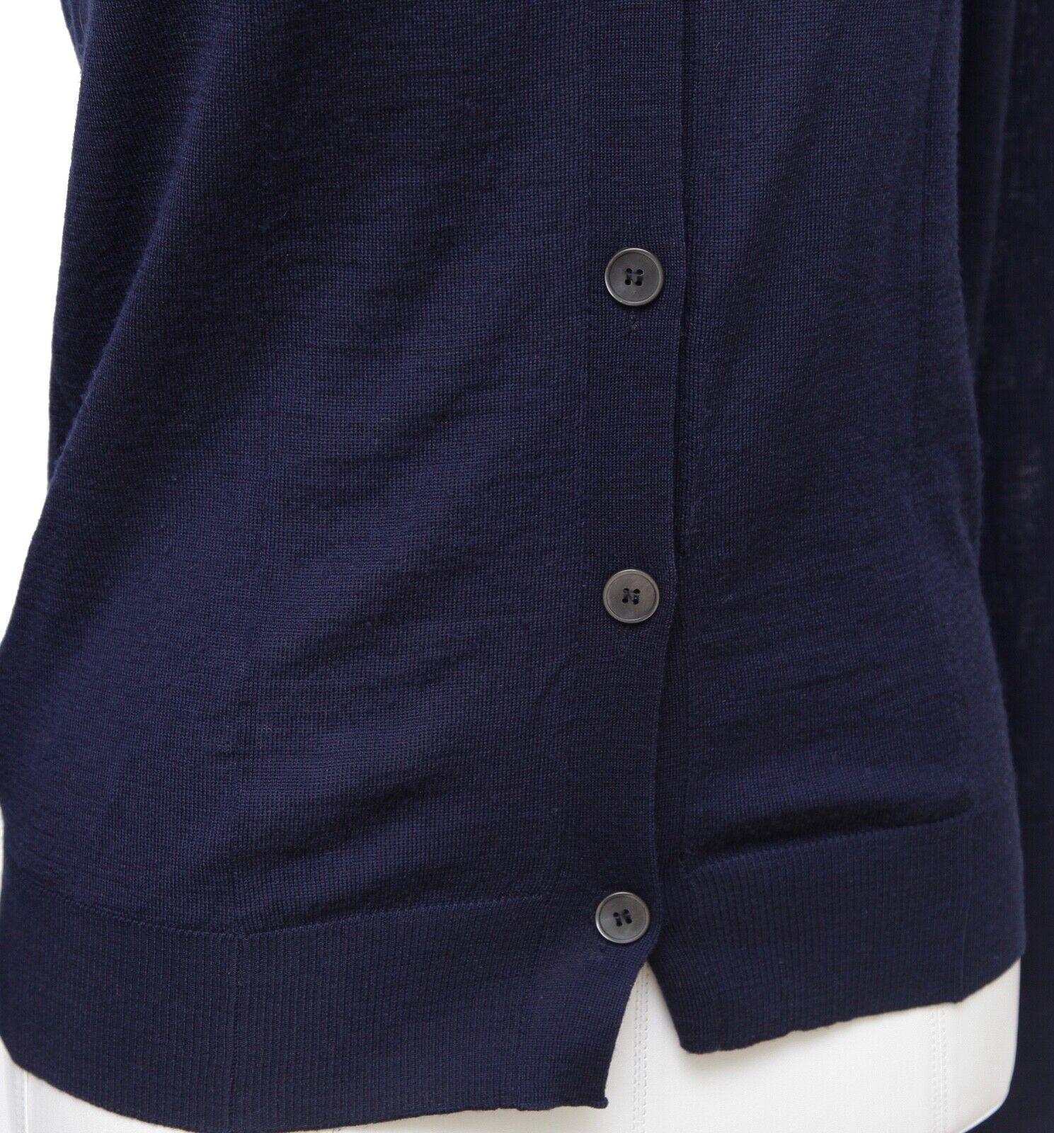 Women's MIU MIU Cardigan Sweater Knit Top Wool Navy Blue V-Neck Long Sleeve Sz 36