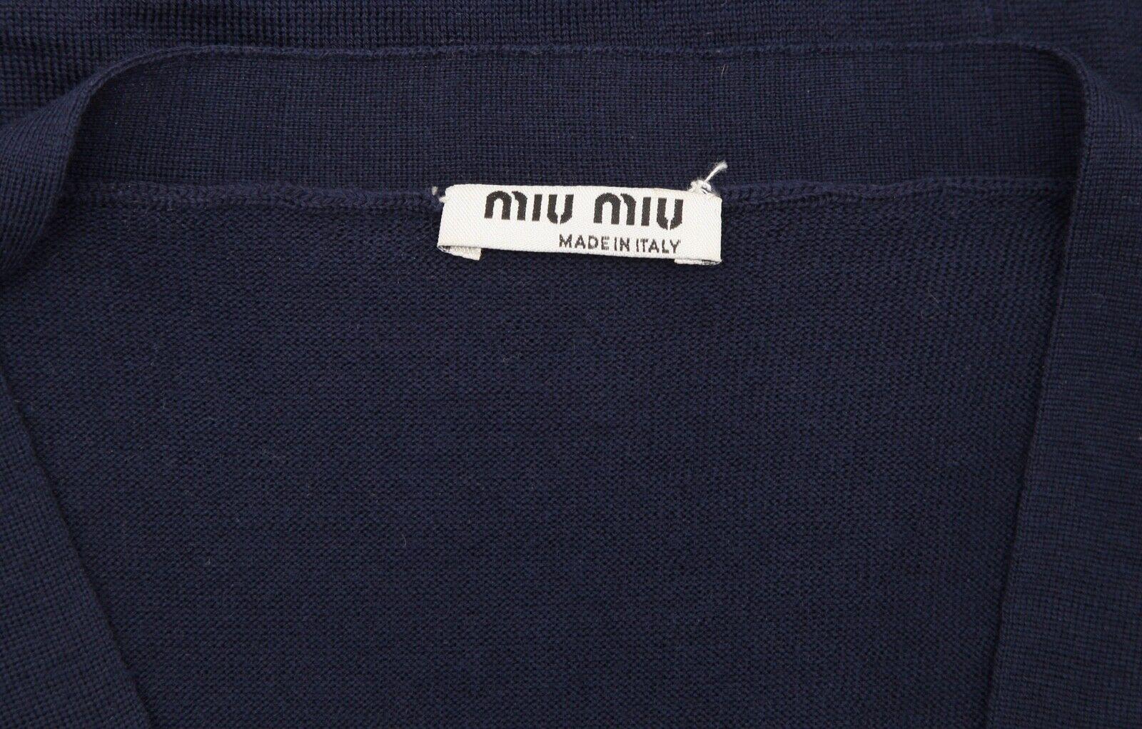 MIU MIU Cardigan Sweater Knit Top Wool Navy Blue V-Neck Long Sleeve Sz 36 2