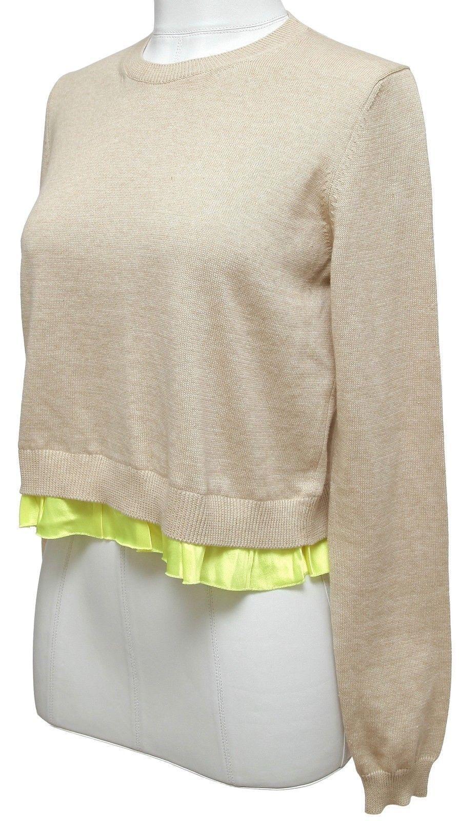 Beige MIU MIU Sweater Knit Top Cotton Viscose Tan Yellow Silk Long Sleeve 40 NWT