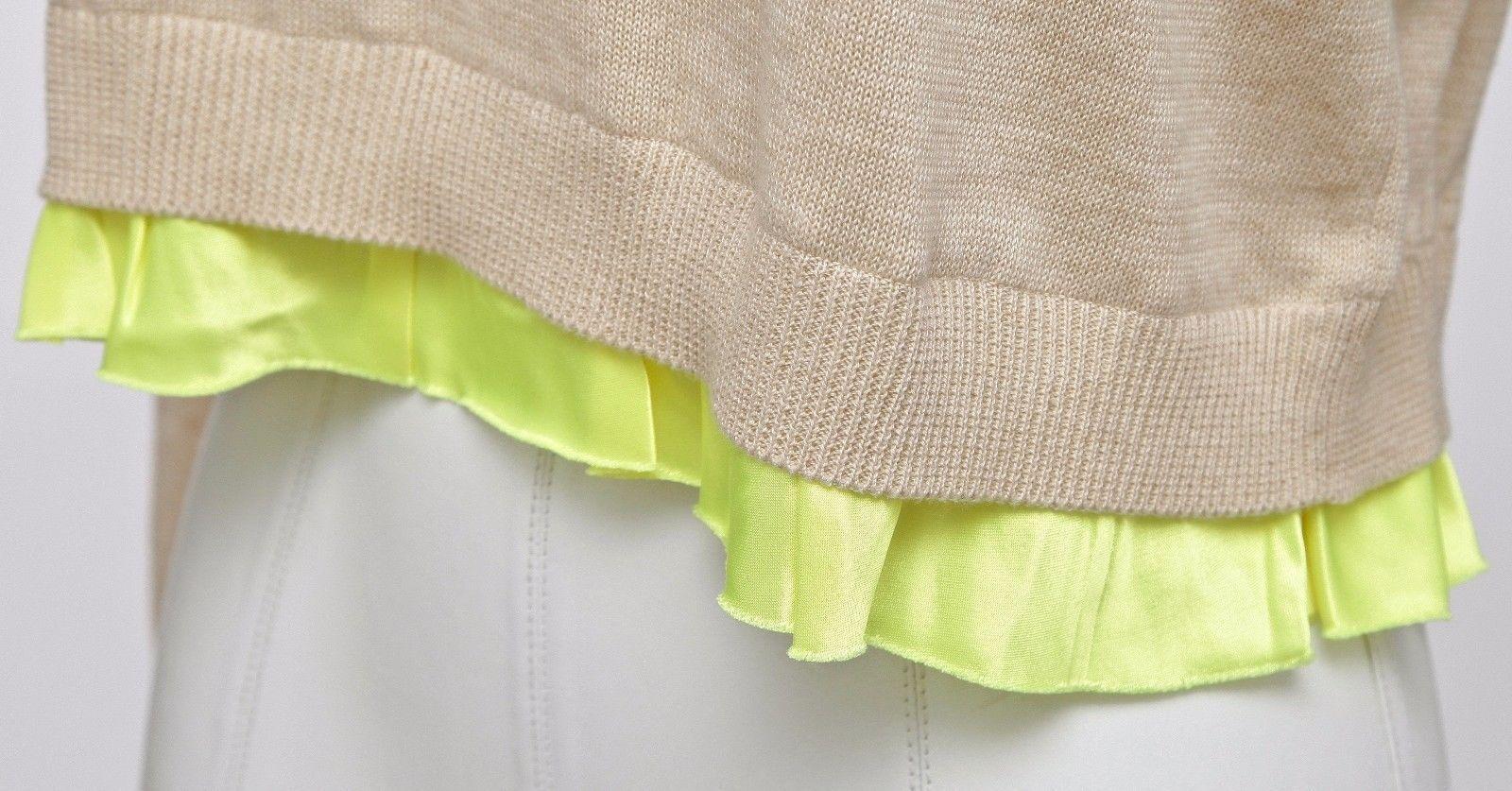 Women's MIU MIU Sweater Knit Top Cotton Viscose Tan Yellow Silk Long Sleeve 40 NWT