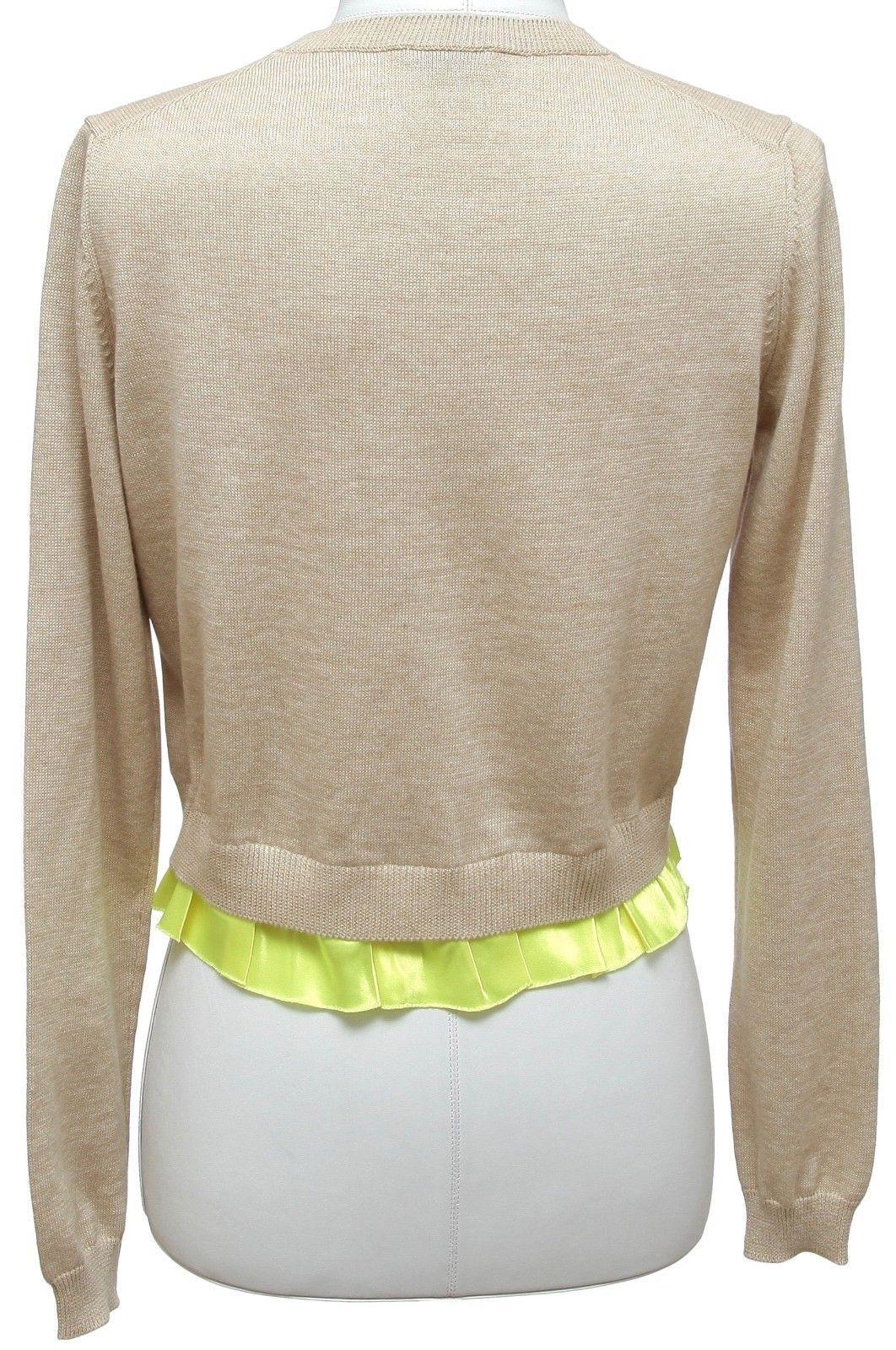 MIU MIU Sweater Knit Top Cotton Viscose Tan Yellow Silk Long Sleeve 40 NWT 1