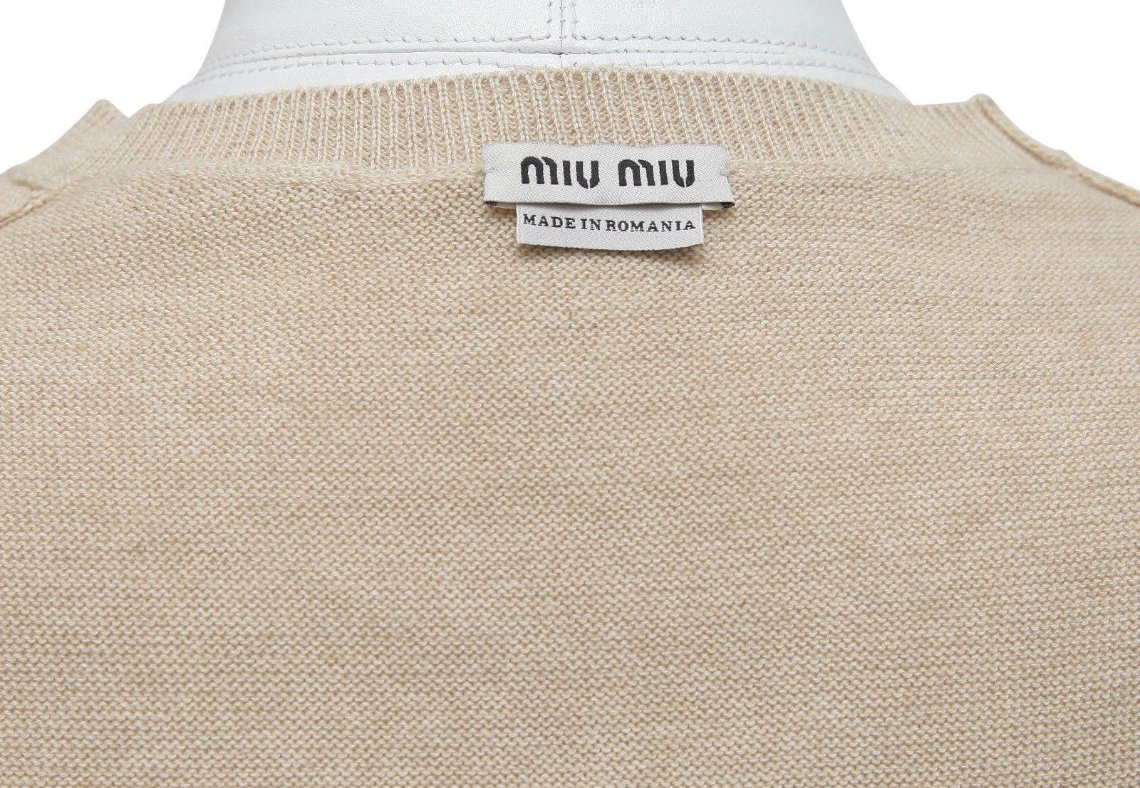 MIU MIU Sweater Knit Top Cotton Viscose Tan Yellow Silk Long Sleeve 40 NWT 2