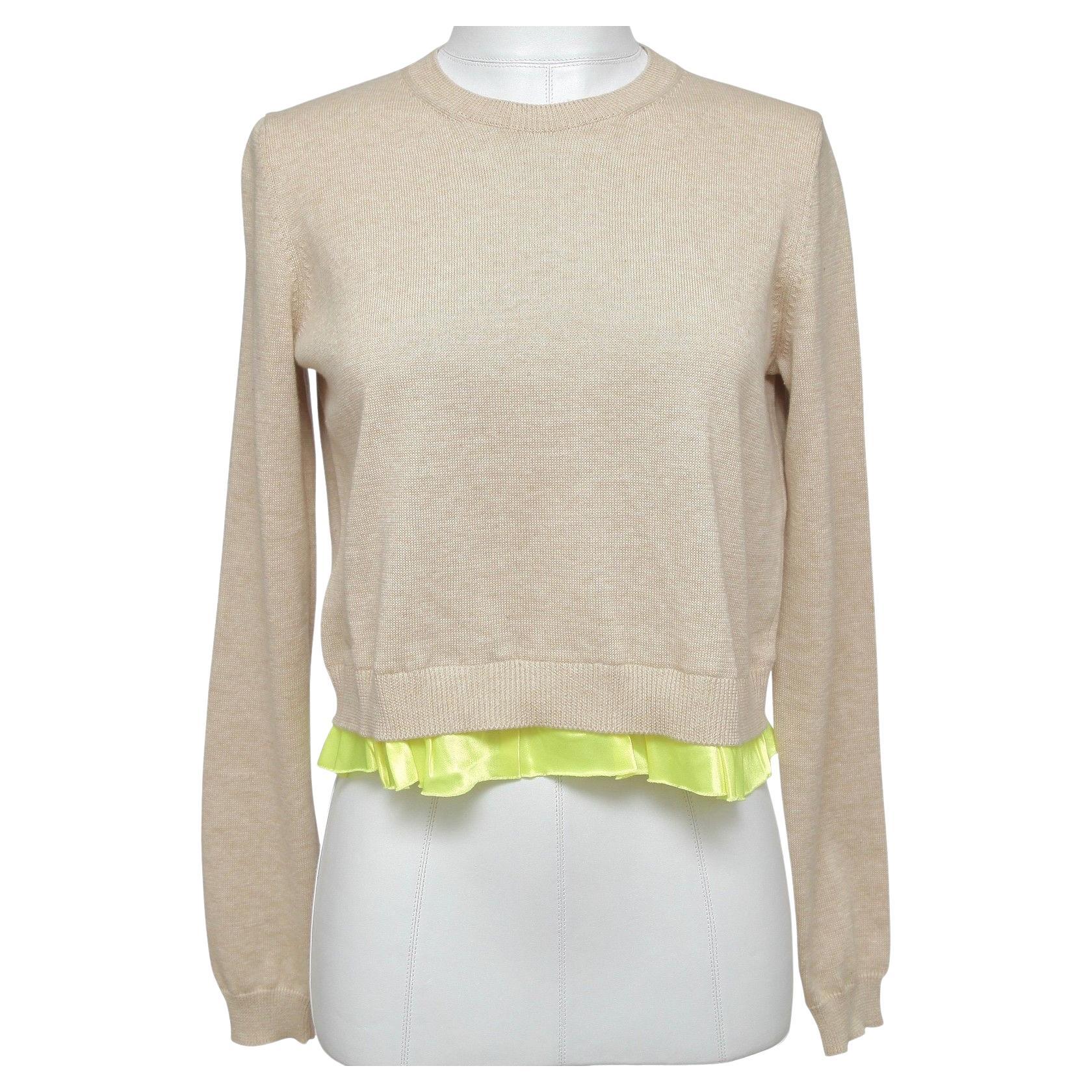 MIU MIU Sweater Knit Top Cotton Viscose Tan Yellow Silk Long Sleeve 40 NWT