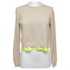 MIU MIU Sweater Knit Top Cotton Viscose Tan Yellow Silk Long Sleeve 40 NWT