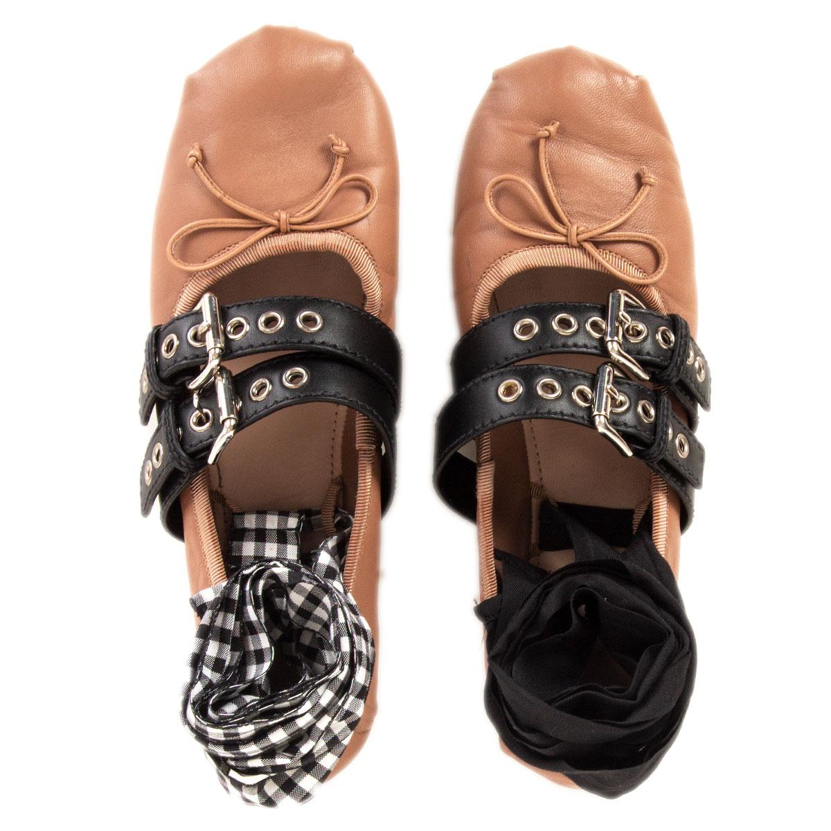 MIU MIU MIU flache BUCKLE Ballettschuhe aus hellbraunem Leder 38,5 Damen