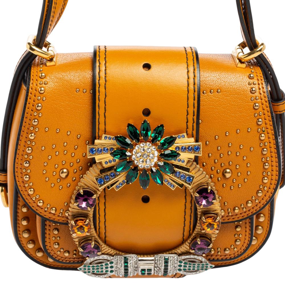 Miu Miu Tan Leather Crystal Embellished Dahlia Shoulder Bag 6