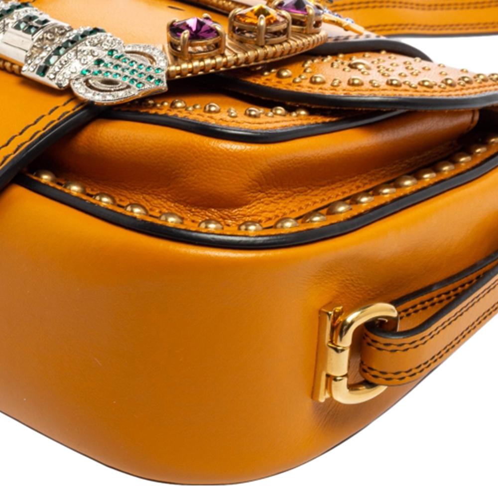 Miu Miu Tan Leather Crystal Embellished Dahlia Shoulder Bag 8