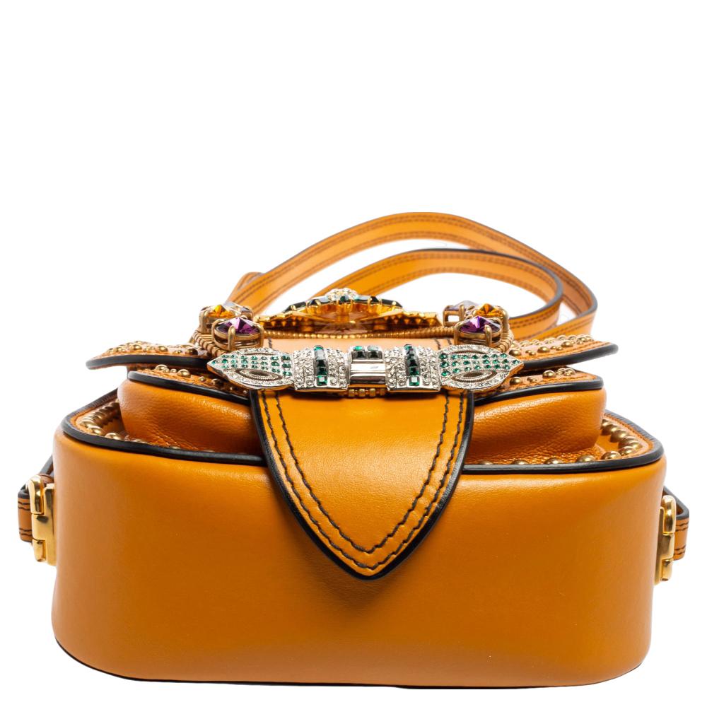Women's Miu Miu Tan Leather Crystal Embellished Dahlia Shoulder Bag