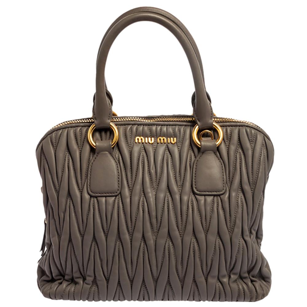 Miu Miu Taupe Matelasse Leather Bauletto Satchel