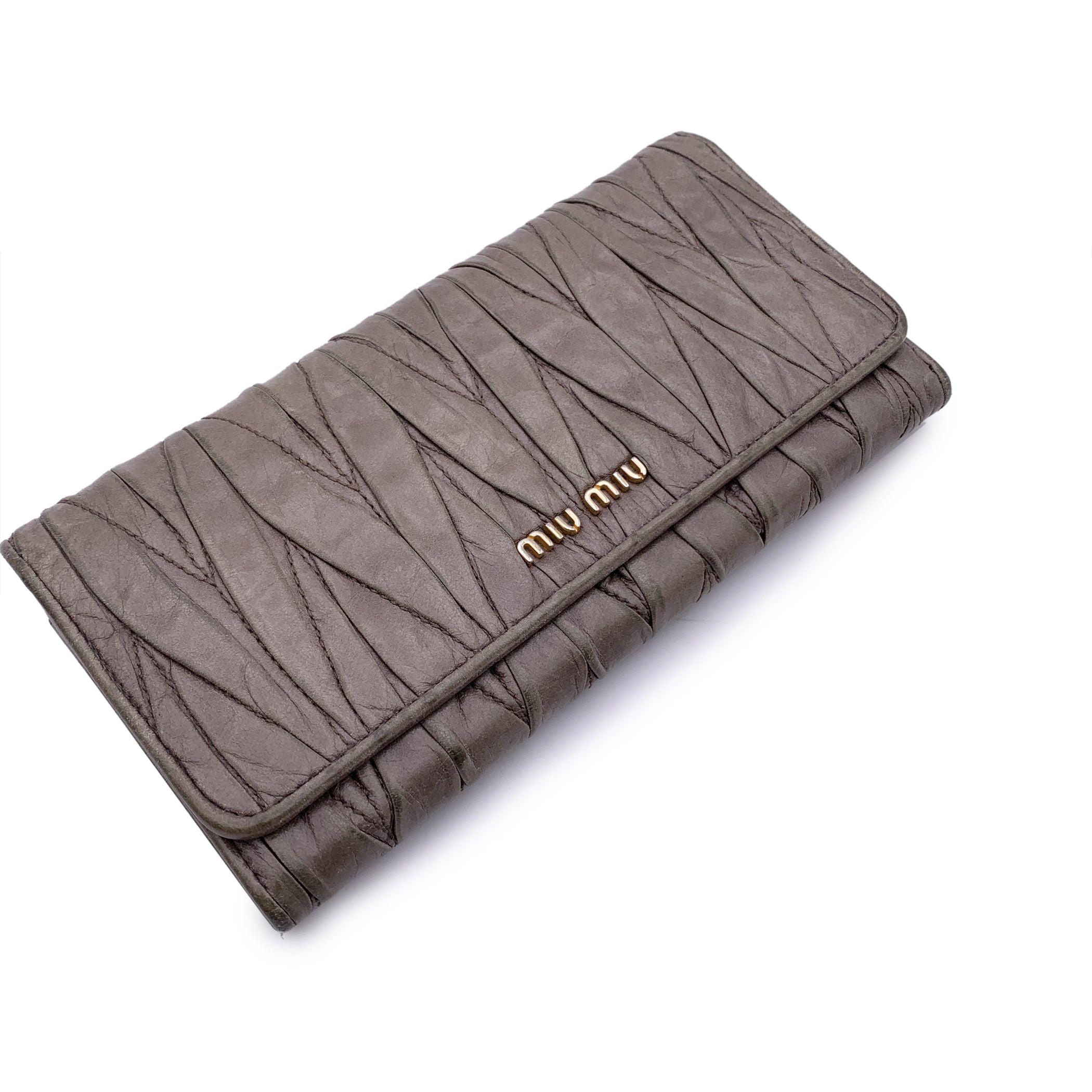 Gray Miu Miu Taupe Matelassé Leather Continental Flap Wallet Purse