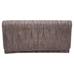Used Miu Miu Taupe Matelassé Leather Continental Flap Wallet Purse