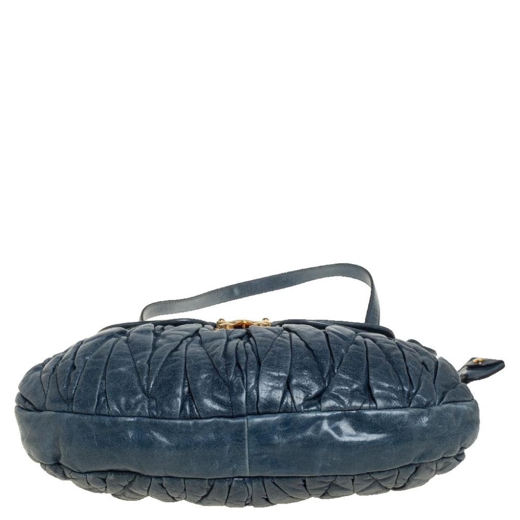 Miu Miu Teal Blue Matelassé Leather Coffer Hobo In Fair Condition In Dubai, Al Qouz 2
