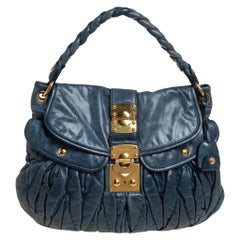 Miu Miu Teal Blue Matelassé Leather Coffer Hobo