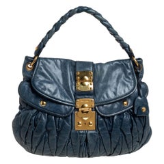 Miu Miu Teal Blue Matelassé Leather Coffer Hobo