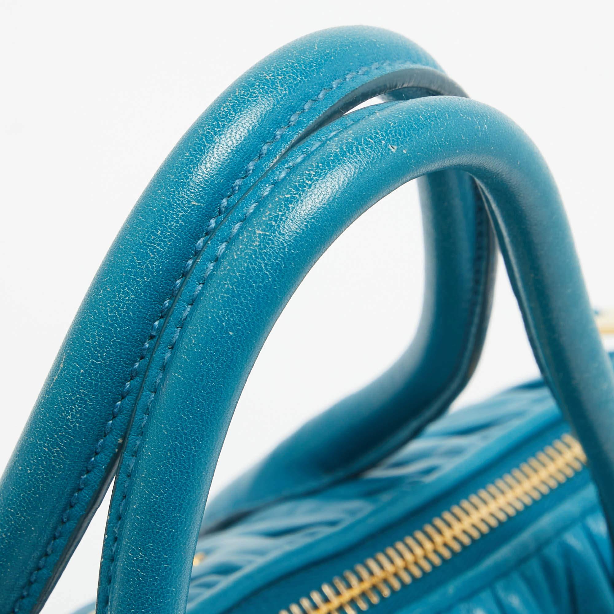 Miu Miu Teal Blue Matelassé Leather Top Zip Tote For Sale 11