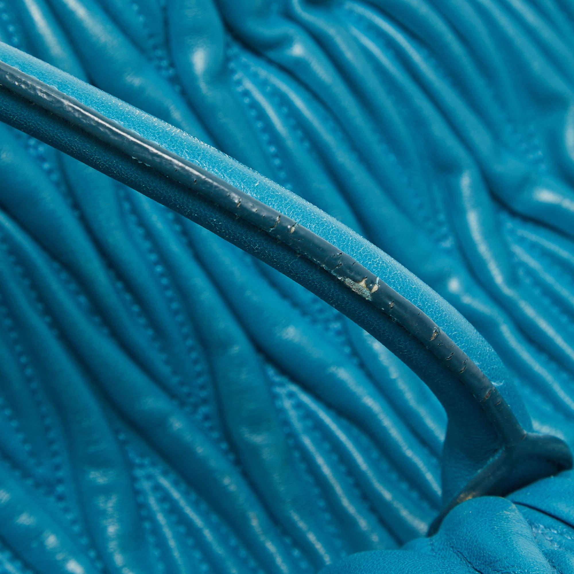 Miu Miu Teal Blue Matelassé Leather Top Zip Tote For Sale 3