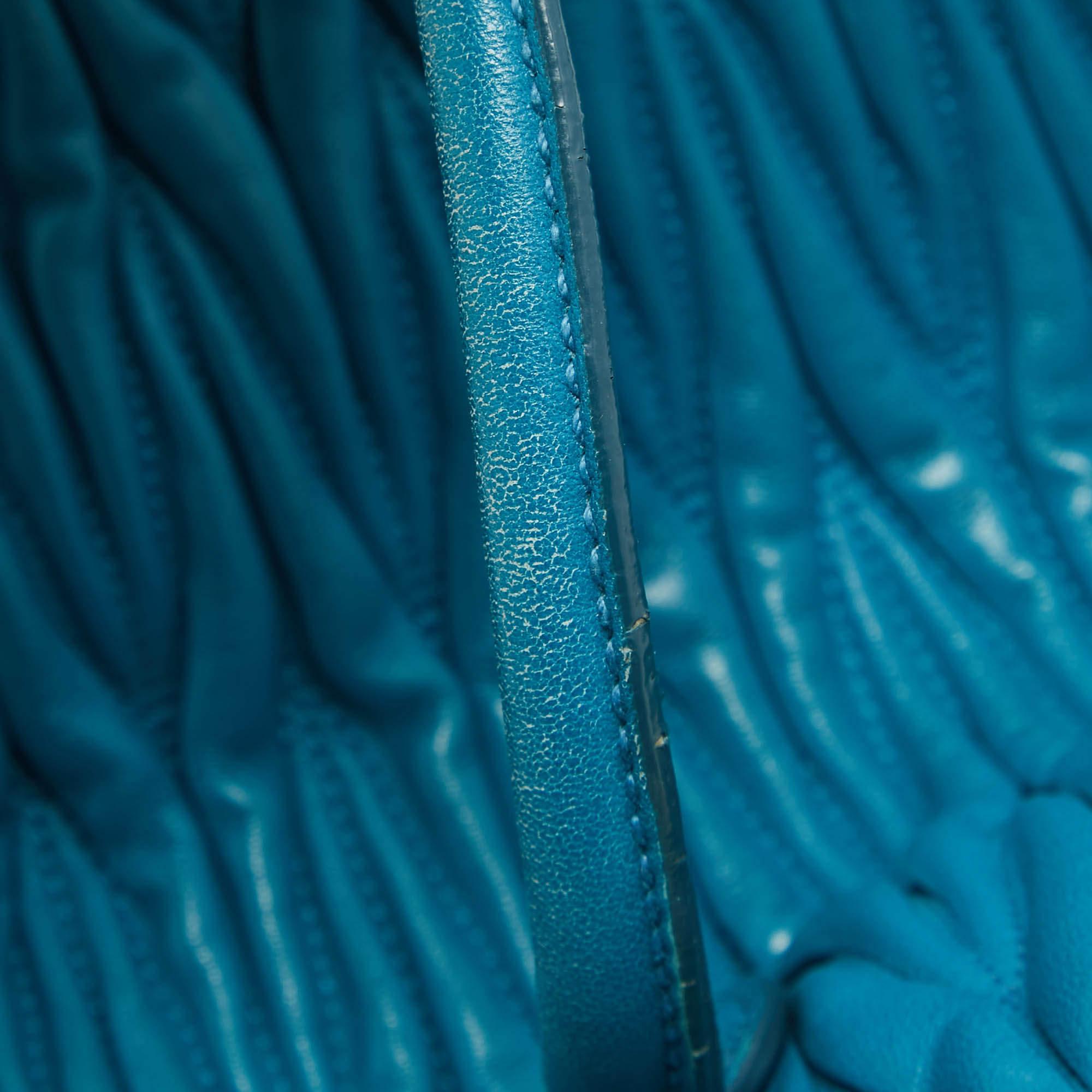 Miu Miu Teal Blue Matelassé Leather Top Zip Tote For Sale 4