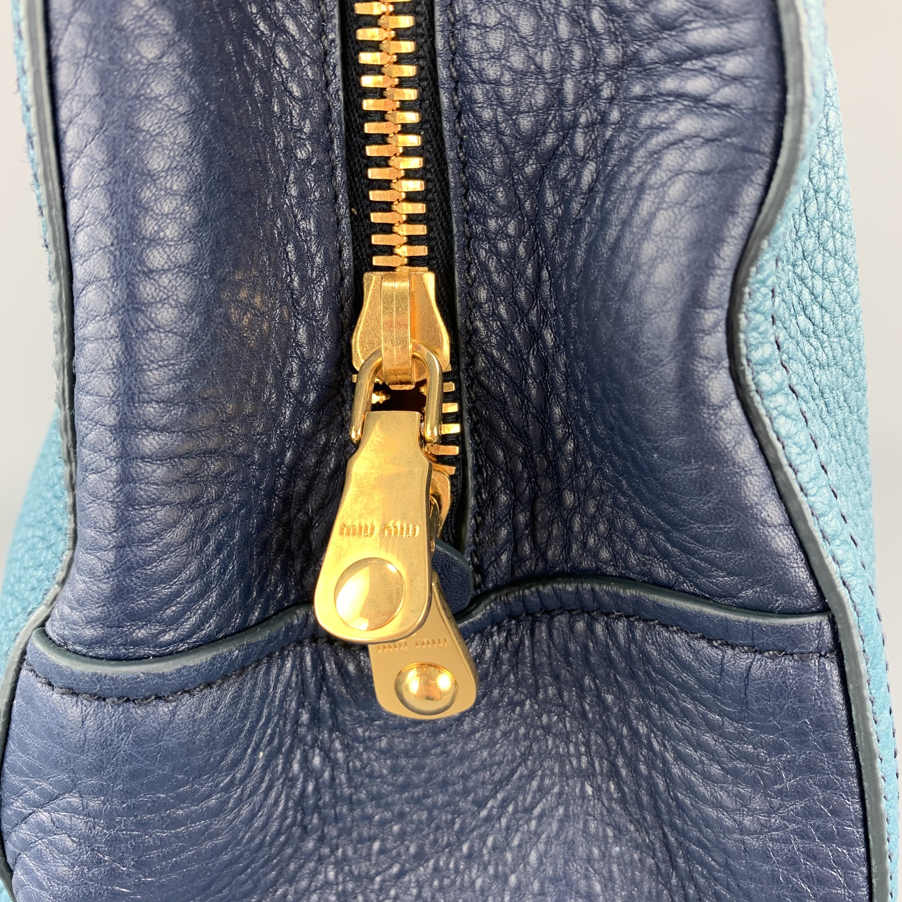 Men's MIU MIU Teal & Blue Textured Leather Two Tone Vitello Caribo Tote Bag