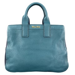 Sac fourre-tout MIU MIU Teal & Blue Textured Leather Two Tone Vitello Caribo Tote Bag