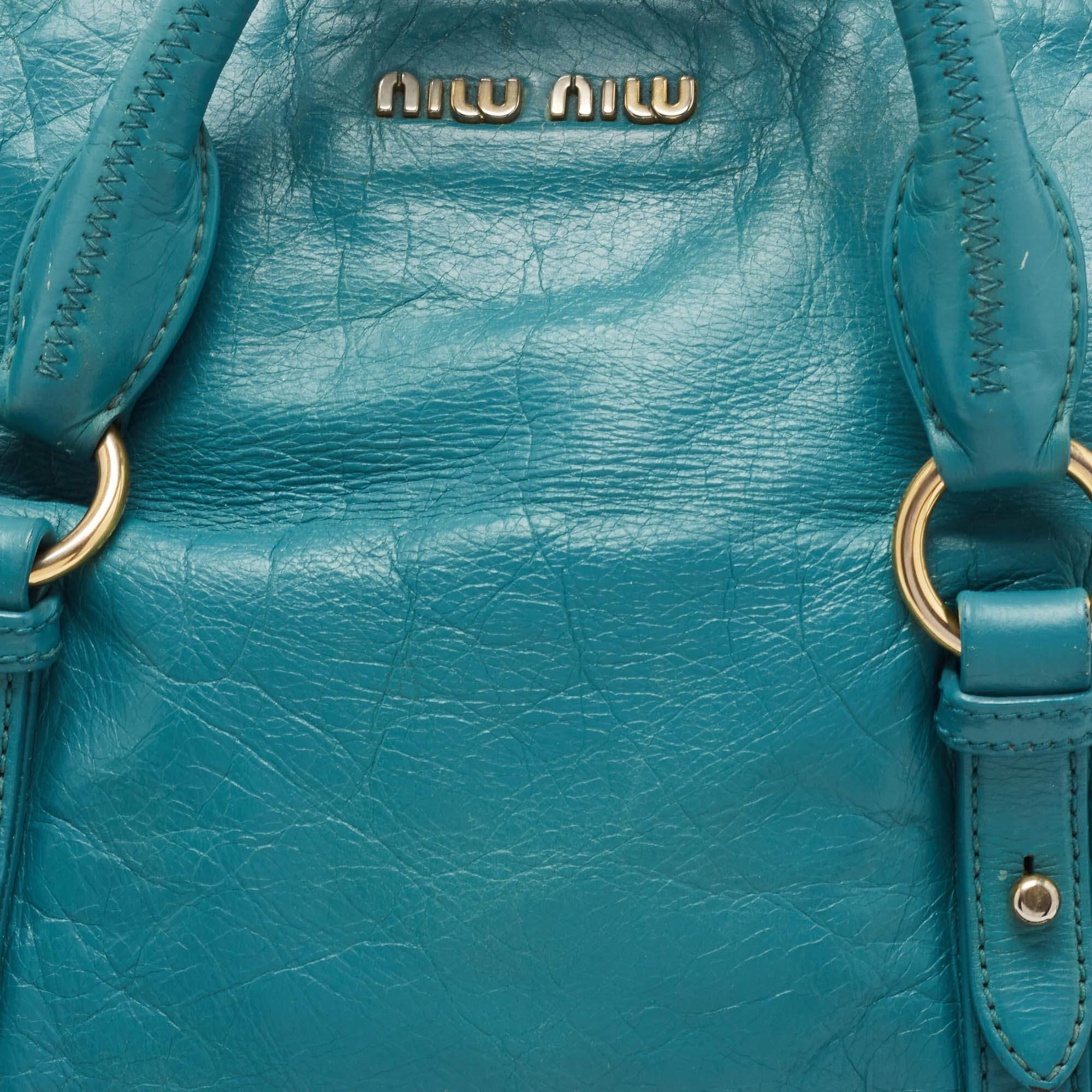 Miu Miu Teal Vitello Leather Bow Bag 7