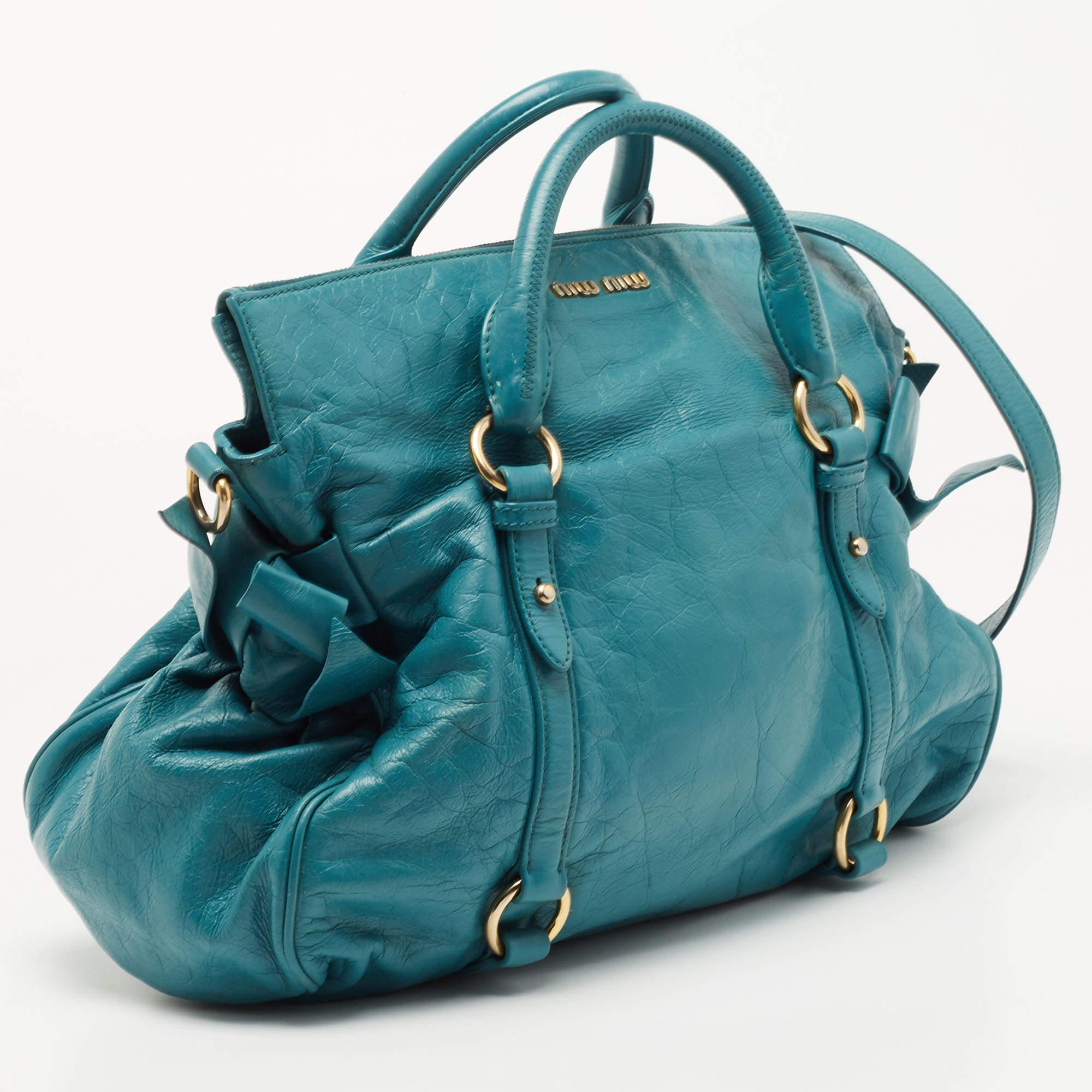 Miu Miu Teal Vitello Leather Bow Bag 1