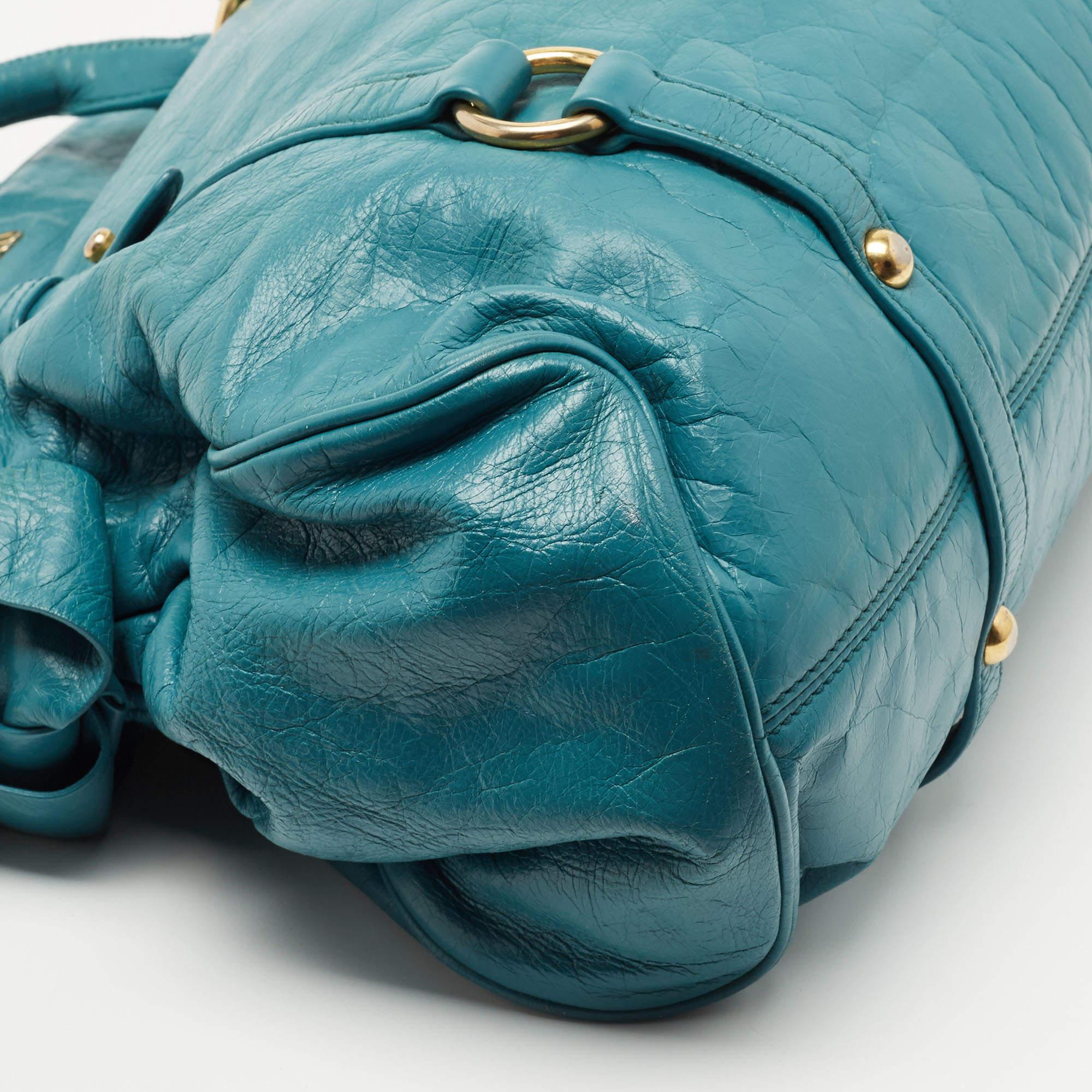 Miu Miu Teal Vitello Leather Bow Bag 4