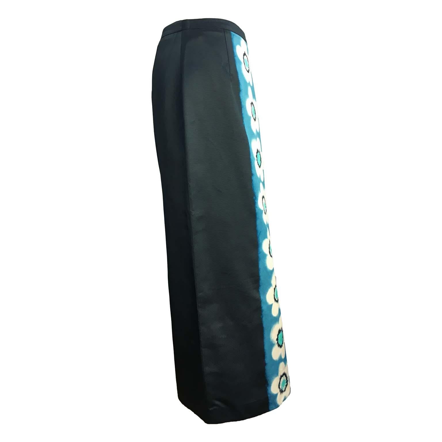 Black Miu Miu Tie Dye Flower Navy Long skirt New SS 2013 