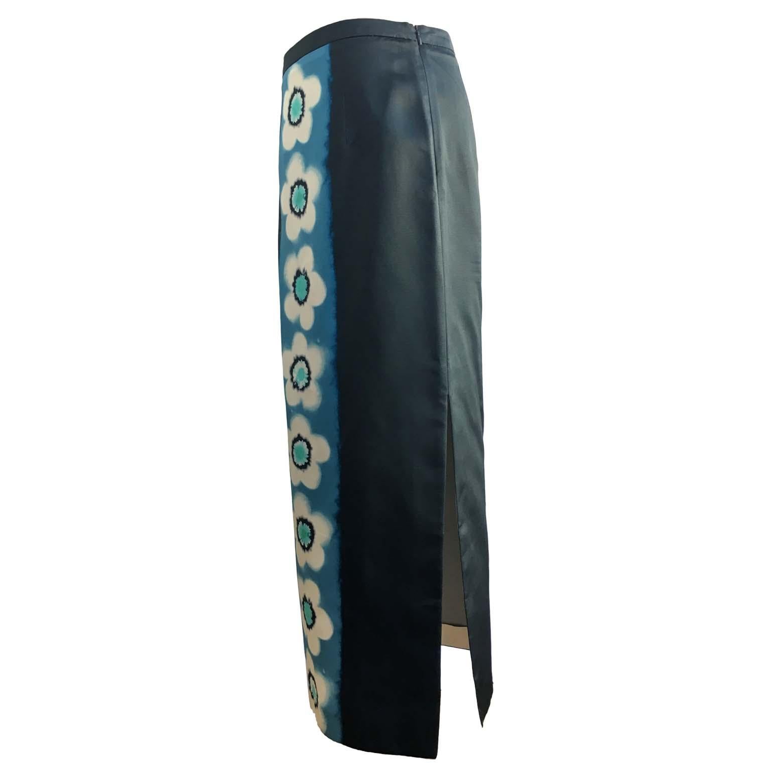 Women's Miu Miu Tie Dye Flower Navy Long skirt New SS 2013